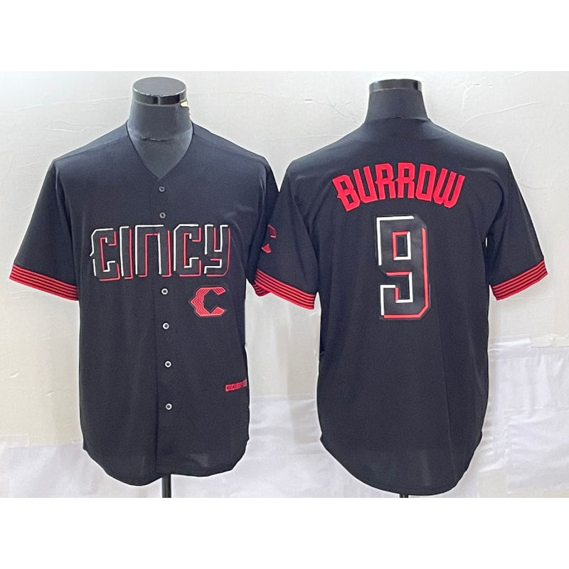 Cincinnati Reds #9 Joe Burrow Black MIKSHPS 2023 City Connect Cool Base Stitched Jersey