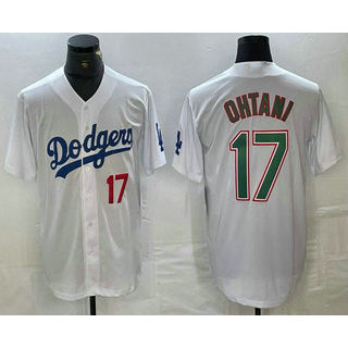 Los Angeles Dodgers #17 Shohei Ohtani Number White Green MIKSHPS Stitched Cool Base Jersey 2