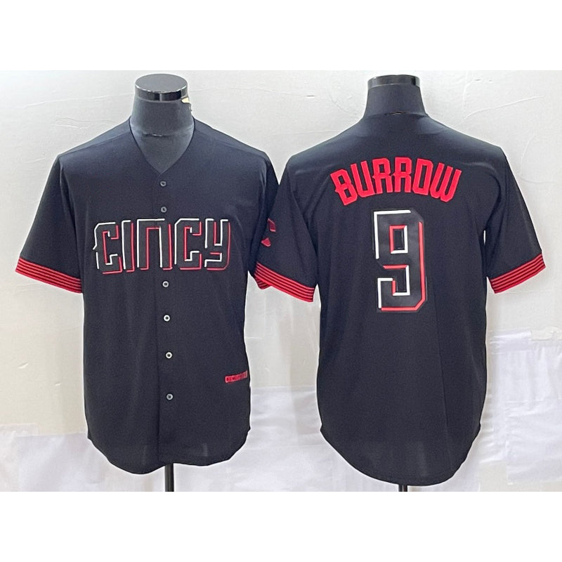 Cincinnati Reds #9 Joe Burrow Black MIKSHPS 2023 City Connect Cool Base Stitched Jersey 2