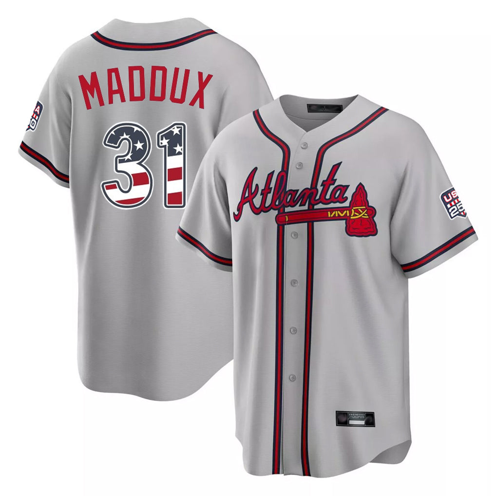 Atlanta Braves #31 Greg Maddux Player Gray MIKSHPS USA 250 Fourth Of July Limited Home Game Stitched Jerseys