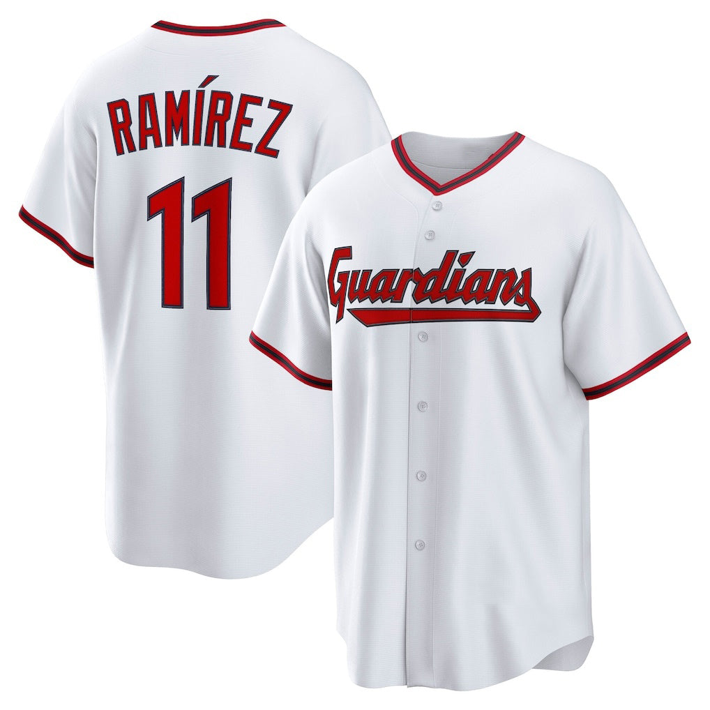 Cleveland Guardians #11 Jos¨¦ Ram¨ªrez White MIKSHPS Home Replica Jersey