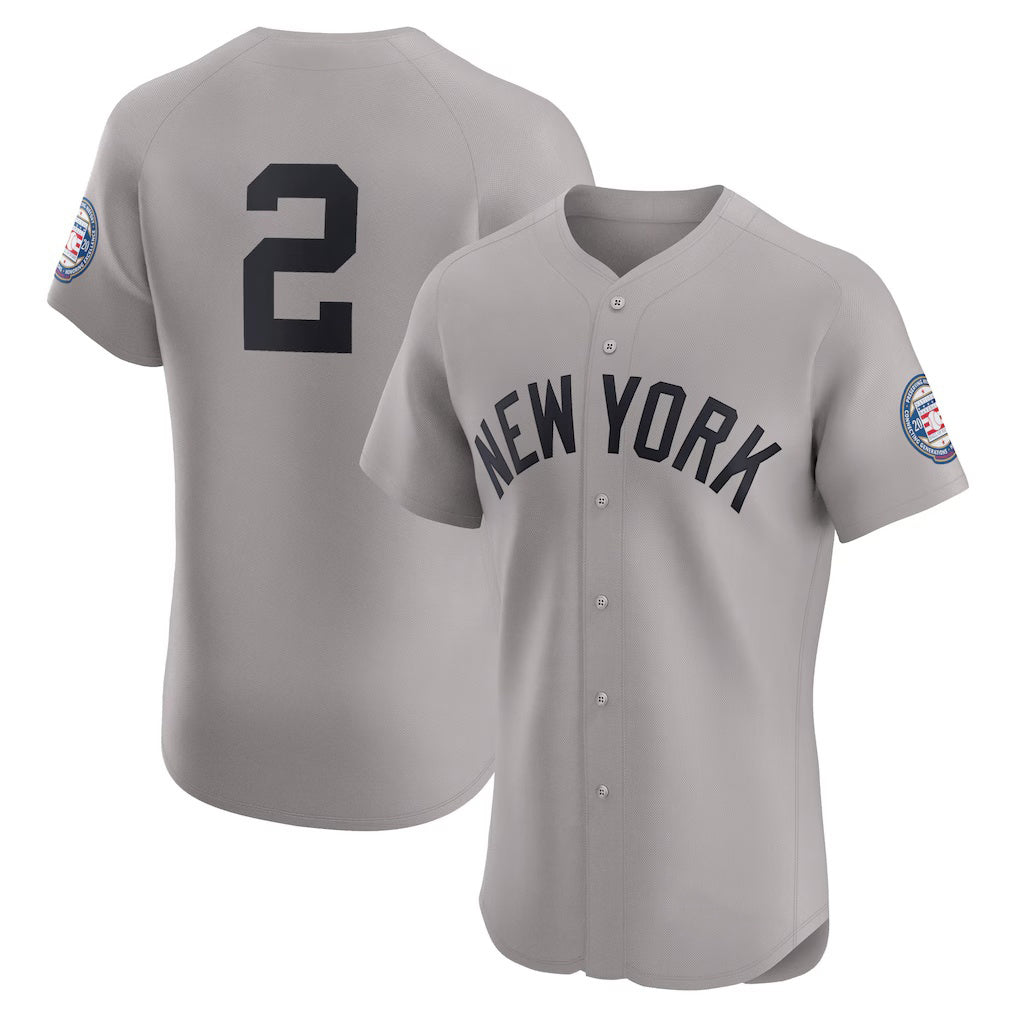 New York Yankees #2 Derek Jeter Gray MIKSHPS Road 2020 Hall of Fame Induction Patch Elite Player Jersey
