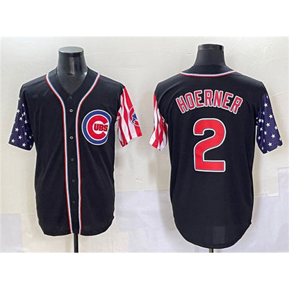 Chicago Cubs #2 Nico Hoerner Black MIKSHPS 2025 Independence Day Vapor Premier Limited Stitched Jersey