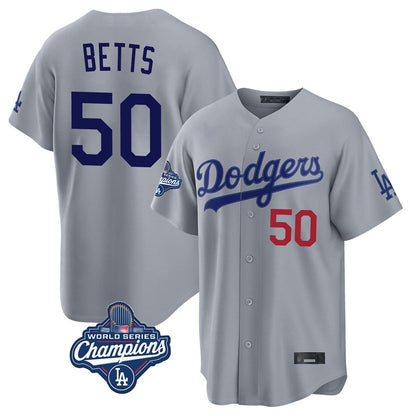 Los Angeles Dodgers #50 Mookie Betts Player Gray MIKSHPS World Series Meet Game Home Stitched Jerseys
