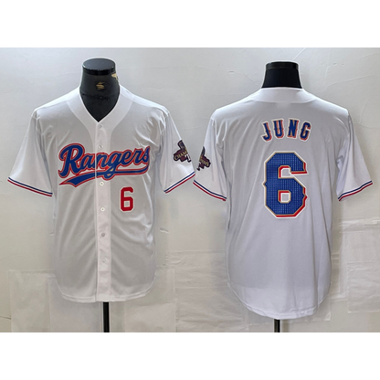 Texas Rangers #6 Josh Jung Number White MIKSHPS 2023 World Series Champions Cool Base Jersey 2