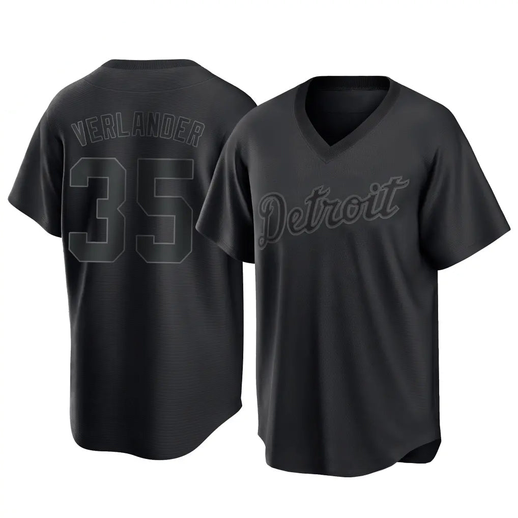 Detroit Tigers #35 Justin Verlander Player Black MIKSHPS T-shirt Home Game Stitched Jerseys