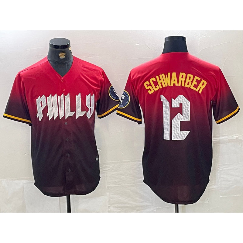 Philadelphia Phillies #12 Kyle Schwarber Red MIKSHPS 2024 City Cool Base Jersey