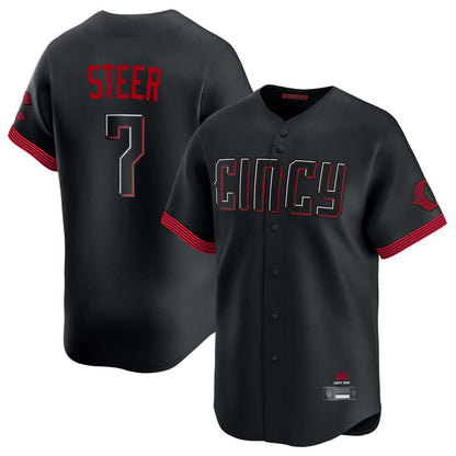 Cincinnati Reds #7 Spencer Steer Player Black MIKSHPS City Connect Home Limited Stitched Jerseys
