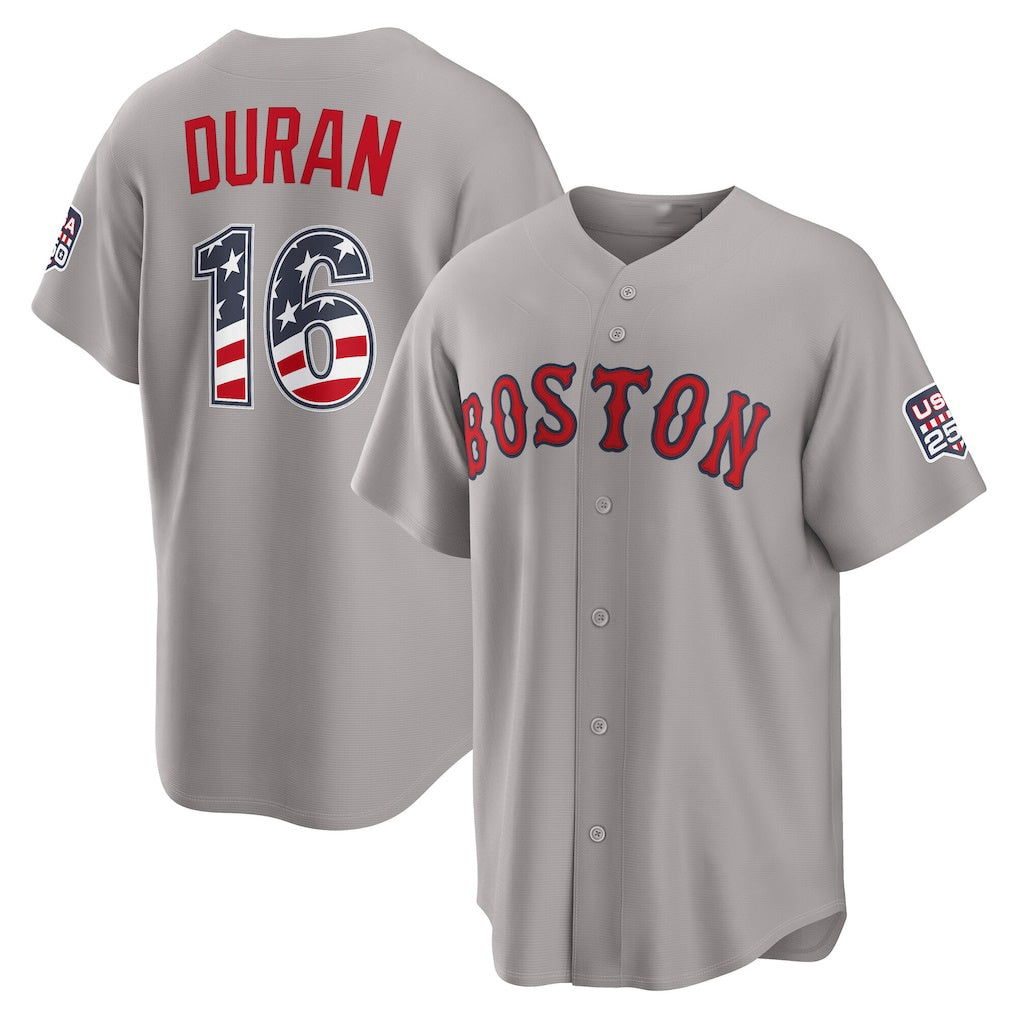 Boston Red Sox #16 Jarren Duran USA 250 Fourth of July Road Stadium Jersey - Gray MIKSHPS