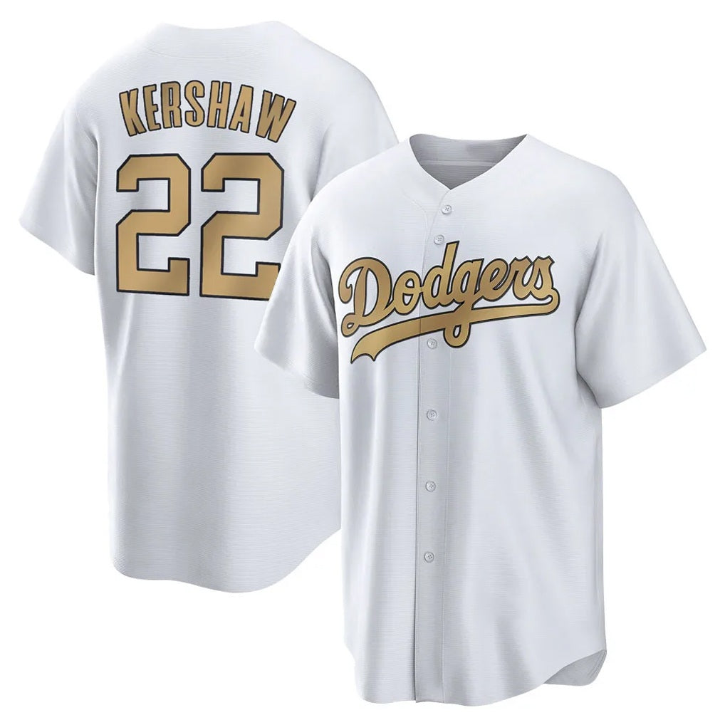 Los Angeles Dodgers #22 Clayton Kershaw Player White Gold MIKSHPS Collection Game Home Stitched Jerseys