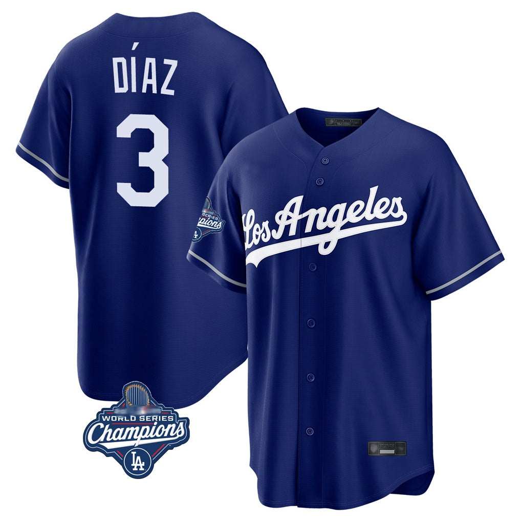Los Angeles Dodgers #3 Edwin D¨ªaz Player Royal MIKSHPS World Series Meet Game Stitched Jerseys