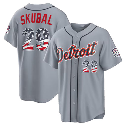 Detroit Tigers #29 Tarik Skubal USA 250 Fourth of July Road Stadium Jersey - Gray MIKSHPS