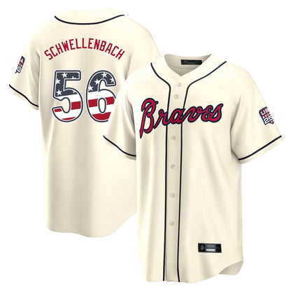 Atlanta Braves #56 Spencer Schwellenbach Player Cream MIKSHPS USA 250 Fourth Of July Limited Home Game Stitched Jerseys