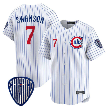 Chicago Cubs #7 Dansby Swanson Player White MIKSHPS Pinstripe Vapor Premier Limited Home Stitched Jerseys