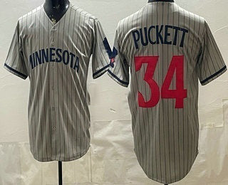 Minnesota Twins #34 Kirby Puckett Grey MIKSHPS Cool Base Stitched Jersey