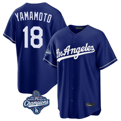 Los Angeles Dodgers #18 Yoshinobu Yamamoto Player Royal MIKSHPS World Series Meet Game Stitched Jerseys