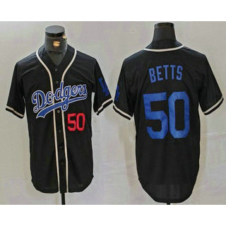 Los Angeles Dodgers #50 Mookie Betts Number Black MIKSHPS Cool Base With Patch Stitched Jersey 2