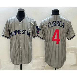 Minnesota Twins #4 Carlos Correa 2023 Grey MIKSHPS Home Team Cool Base Stitched Jersey