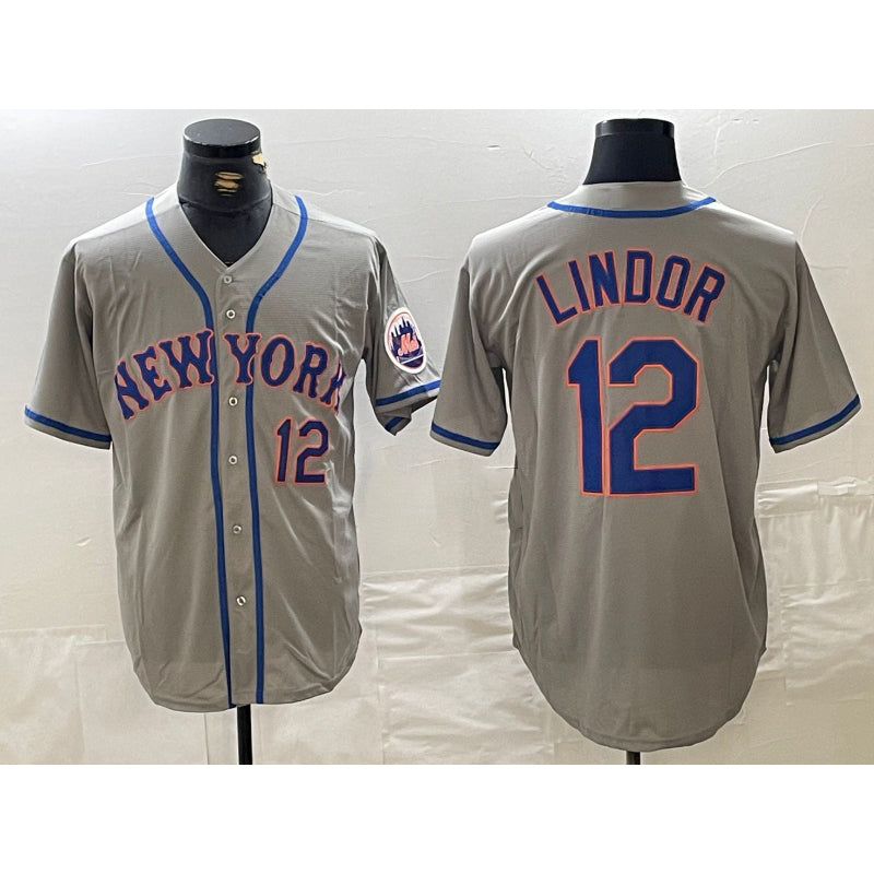 New York Mets #12 Francisco Lindor Number Grey MIKSHPS Stitched Cool Base Jersey