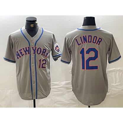 New York Mets #12 Francisco Lindor Number Grey MIKSHPS Stitched Cool Base Jersey
