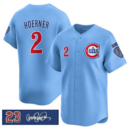 Chicago Cubs #2 Nico Hoerner Blue MIKSHPS 'Ryne Sandberg Tribute' Vapor Limited V3 Stitched Jersey