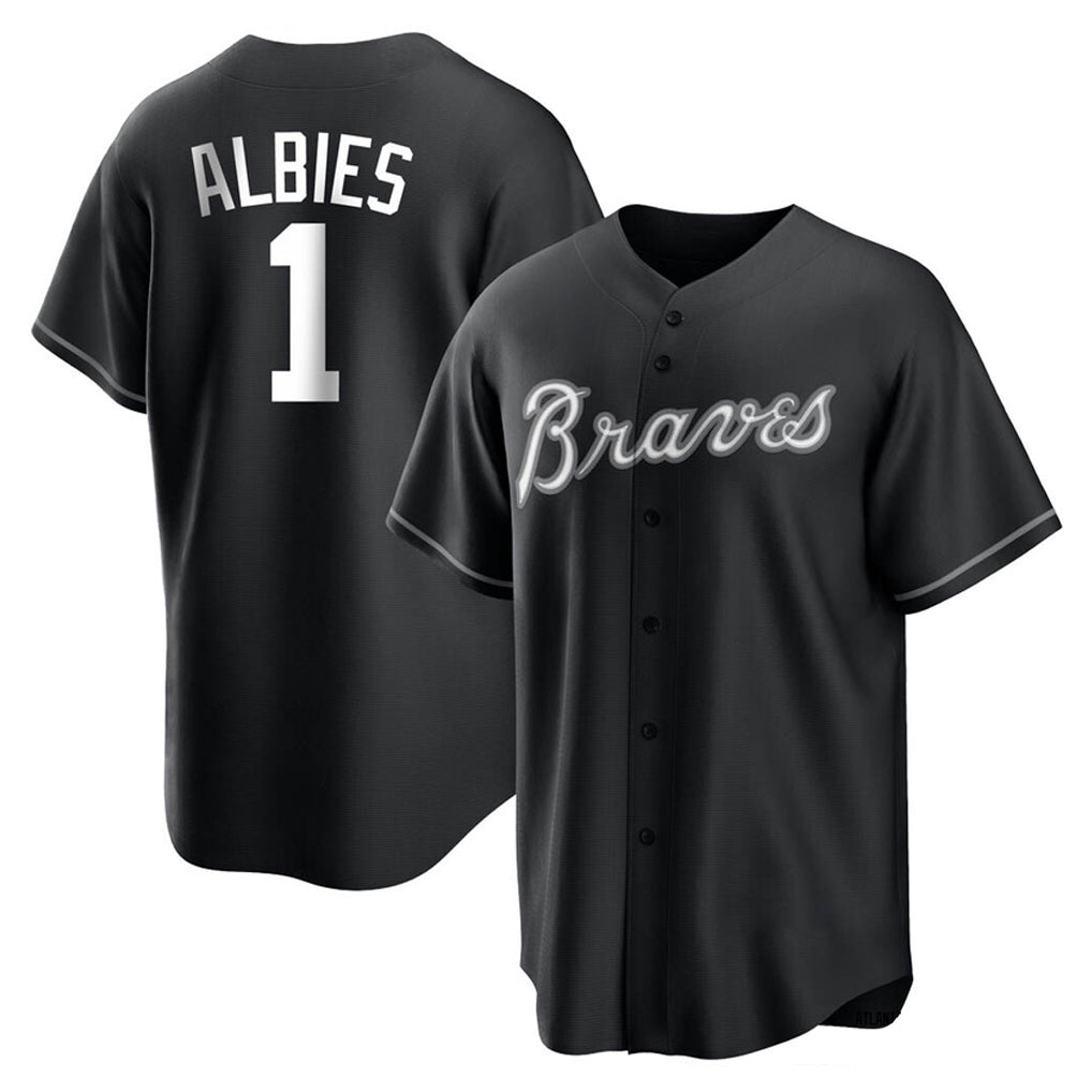 Atlanta Braves #1 Ozzie Albies Player Black MIKSHPS Home Game Stitched Jerseys