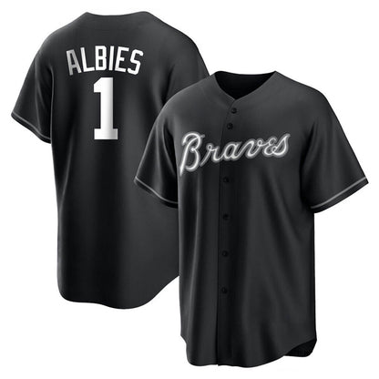 Atlanta Braves #1 Ozzie Albies Player Black MIKSHPS Home Game Stitched Jerseys