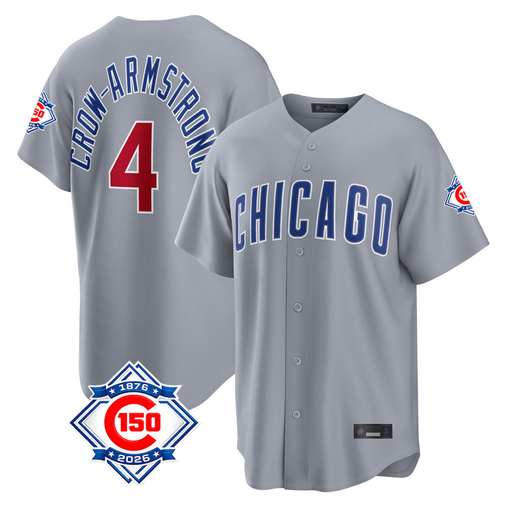 Chicago Cubs #4 Pete Crow-Armstrong Player Gray MIKSHPS 150th Anniversary Home Game Stitched Jerseys