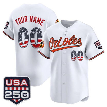 Custom Baltimore Orioles White MIKSHPS USA 250 Fourth of July Vapor Premier Limited Jersey - All Stitched