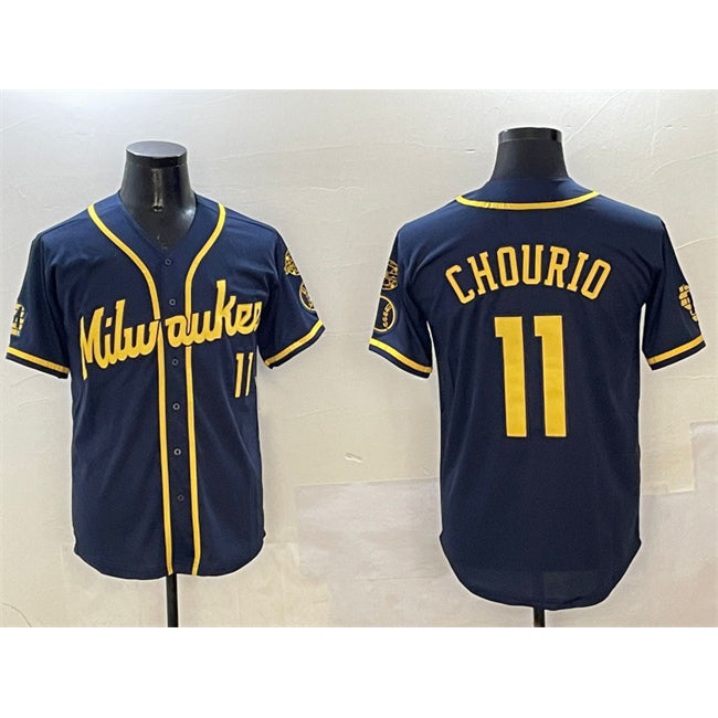 Milwaukee Brewers #11 Jackson Chourio Navy MIKSHPS With Home Patch Limited Stitched Jersey