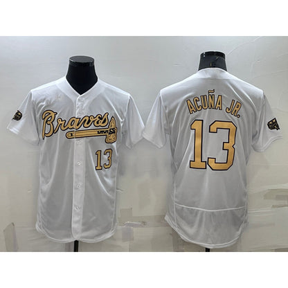 Atlanta Braves #13 Ronald Acuna Jr White MIKSHPS Number 2022 All Star Stitched Flex Base Jersey