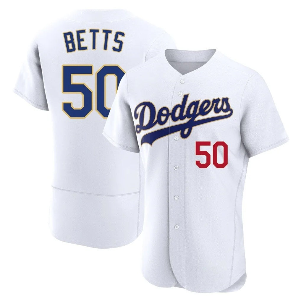 Los Angeles Dodgers #50 Mookie Betts Player Gold White MIKSHPS 2026 Collection Stadium Limited Elite Stitched Jerseys