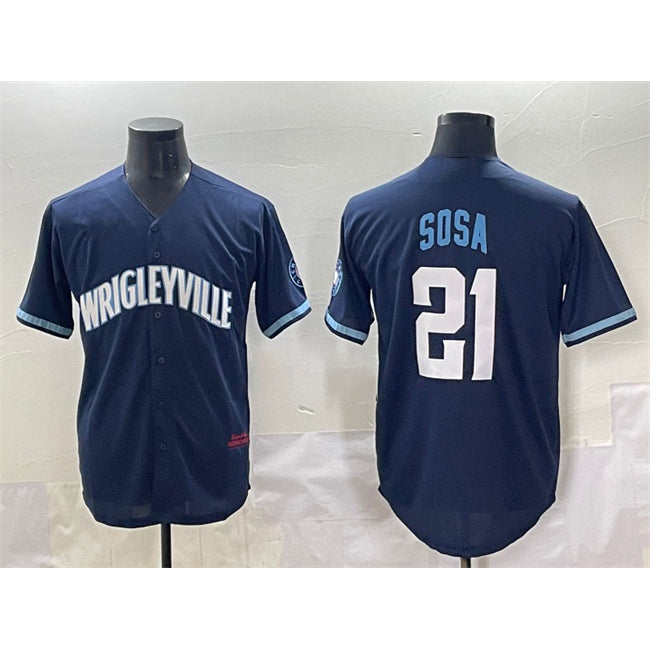 Chicago Cubs #21 Sammy Sosa Navy MIKSHPS City Connect Stitched Jersey