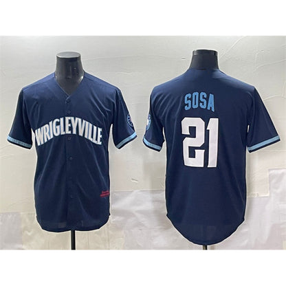 Chicago Cubs #21 Sammy Sosa Navy MIKSHPS City Connect Stitched Jersey