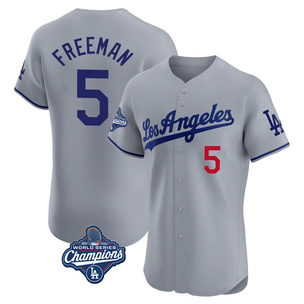 Los Angeles Dodgers #5 Freddie Freeman Player Gray MIKSHPS World Series Meet Limited Elite Home Stitched Jerseys