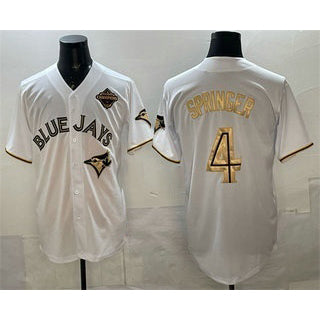 Toronto Blue Jays #4 George Springer White Gold MIKSHPS 2025 American League Champions Limited Stitched Jersey