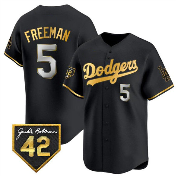 Los Angeles Dodgers #5 Freddie Freeman Black Gold MIKSHPS With Jackie Robinson Patch Limited Stitched Jersey