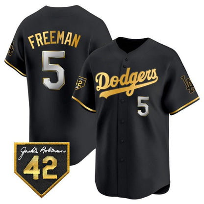 Los Angeles Dodgers #5 Freddie Freeman Black Gold MIKSHPS With Jackie Robinson Patch Limited Stitched Jersey