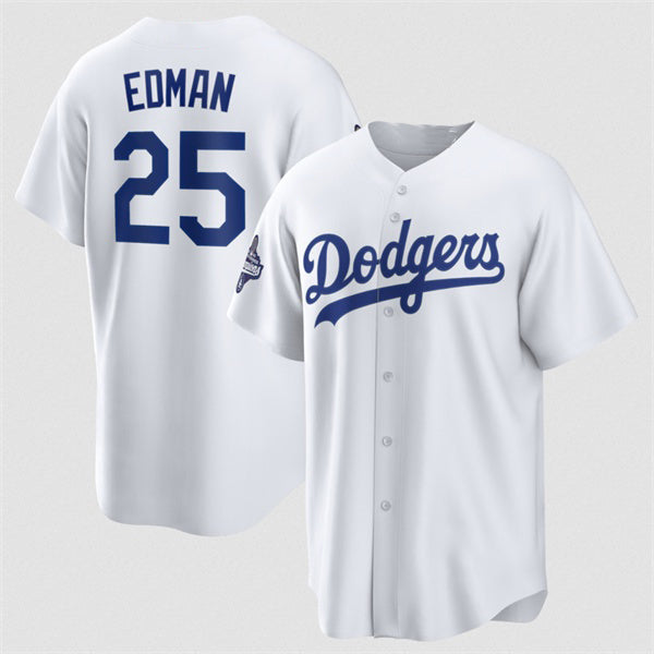 Los Angeles Dodgers #25 Tommy Edman White MIKSHPS 2025 World Series Champions Home Cool Base Stitched Jersey