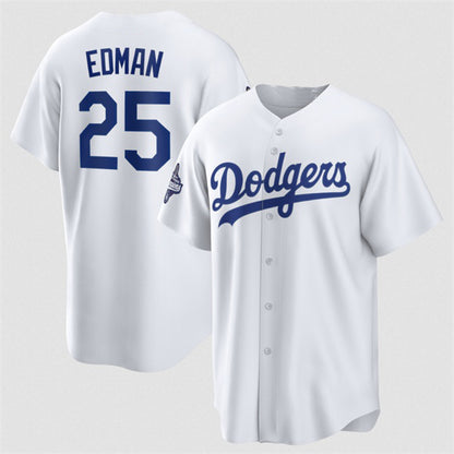 Los Angeles Dodgers #25 Tommy Edman White MIKSHPS 2025 World Series Champions Home Cool Base Stitched Jersey