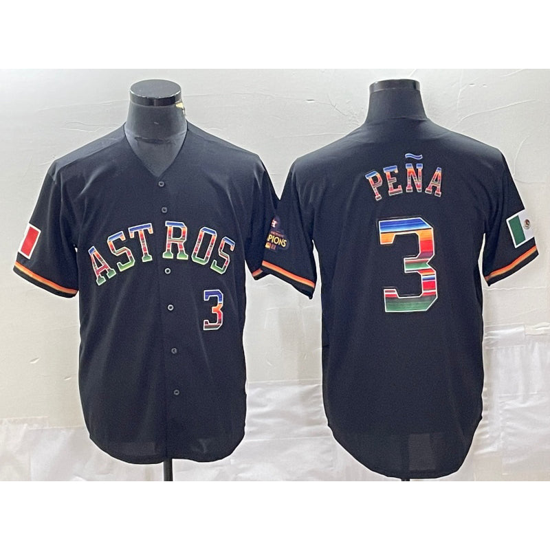 Houston Astros #3 Jeremy Pena Number Black MIKSHPS Rainbow World Serise Champions Patch Cool Base Stitched Jersey