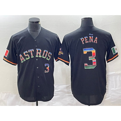 Houston Astros #3 Jeremy Pena Number Black MIKSHPS Rainbow World Serise Champions Patch Cool Base Stitched Jersey