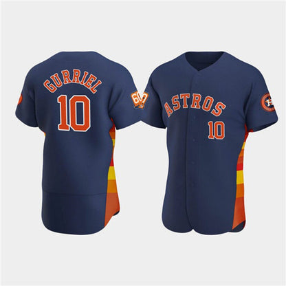 Houston Astros #10 Yuli Gurriel Navy MIKSHPS 60th Anniversary Flex Base Stitched Jersey