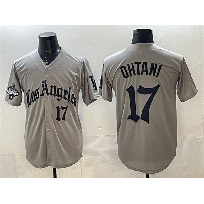 Los Angeles Dodgers #17 Shohei Ohtani Grey MIKSHPS LA Gothic Style With 2025 World Series Champions Patch Limited Stitched Jersey