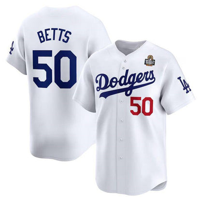 Los Angeles Dodgers #50 Mookie Betts White MIKSHPS 2024 World Series Home Limited Cool Base Stitched Jersey