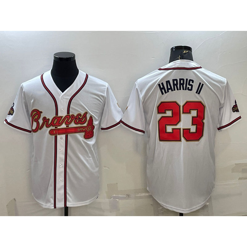 Atlanta Braves #23 Michael Harris II White Gold MIKSHPS World Series Champions Program Cool Base Stitched Jersey