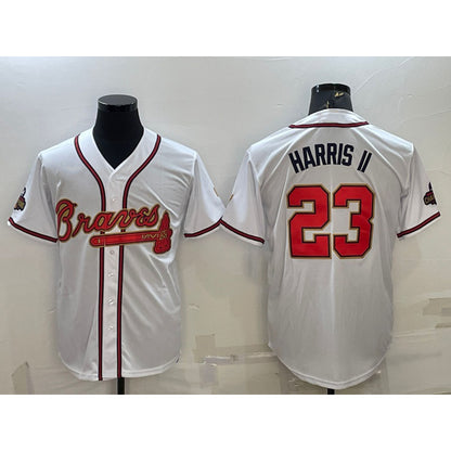 Atlanta Braves #23 Michael Harris II White Gold MIKSHPS World Series Champions Program Cool Base Stitched Jersey