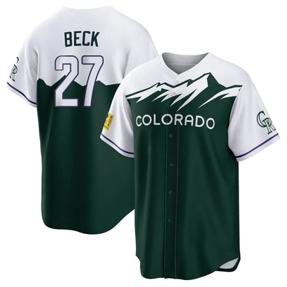Colorado Rockies #27 Jordan Beck Player Green MIKSHPS City Connect Home Game Stitched Jerseys