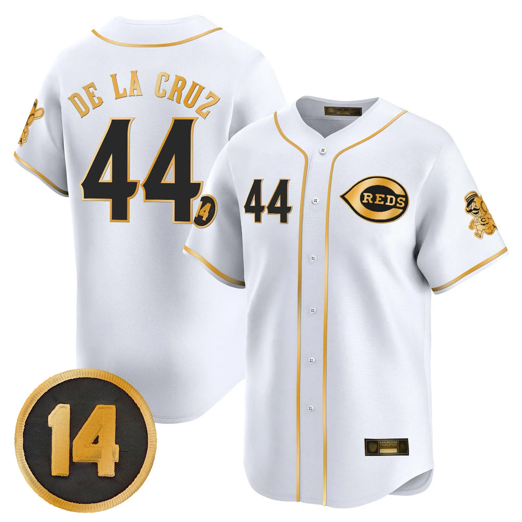 Cincinnati Reds #44 Elly De La Cruz Player White-Gold MIKSHPS Vapor Premier Limited Home Stitched Jerseys