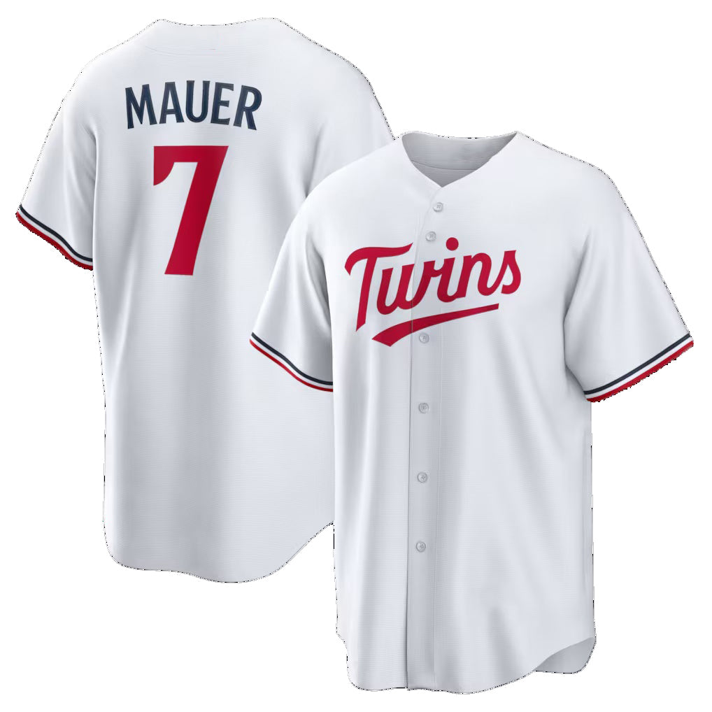 Minnesota Twins #7 Joe Mauer White MIKSHPS Home Retired Player Replica Jersey